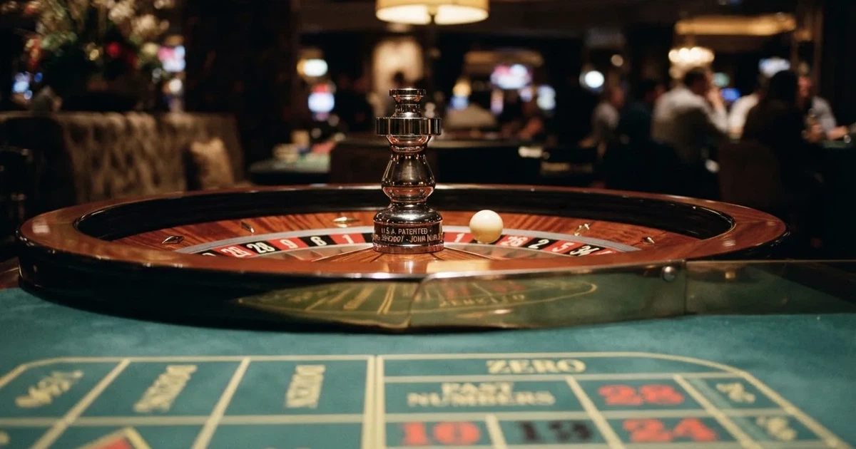 Un crupier în vestă neagră împarte cărți la o masă de blackjack, sub spoturi calde — jocuri de ruletă în română